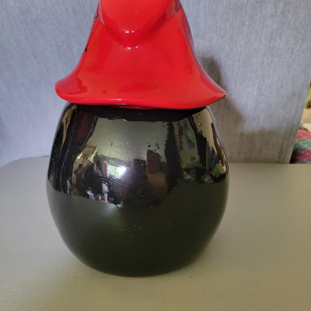 Rae Dunn Handsome Devil Gnome Ceramic Canister Black & Red Cookie Jar NEW